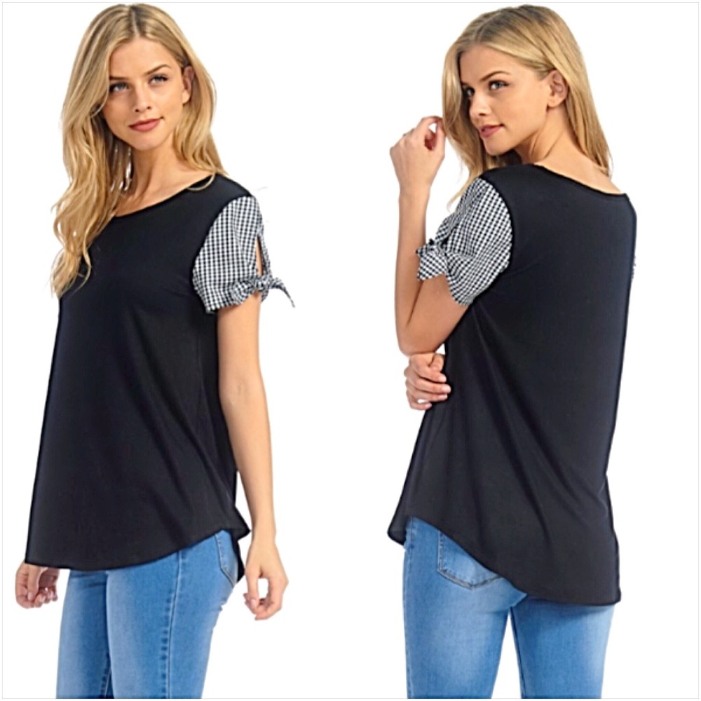 Soft Flowy Gingham Cut Out Tie Sleeve Top SML - Picture 7 of 7